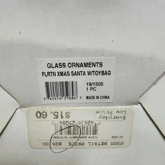 FITZ & FLOYD SANTA WITH TOY BAG GLASS CHRISTMAS TREE ORNAMENT 2002 With Box - Picture 7 of 7